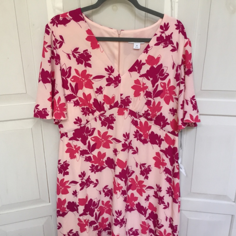 Liz Claiborne Pink Floral Short Sleeve Midi Dress - Picture 4 of 16